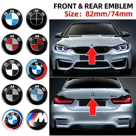 Badges Avant / Arrière BMW – Emblèmes 82mm & 74mm (Capot & Coffre) !