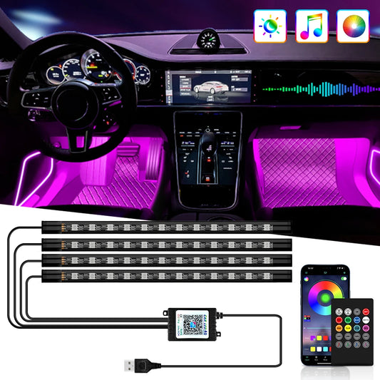 Éclairage Ambiance LED Tapis de sol Intérieur Voiture – RGB, Musique & Télécommande/APP (36 à 72 LED) !
