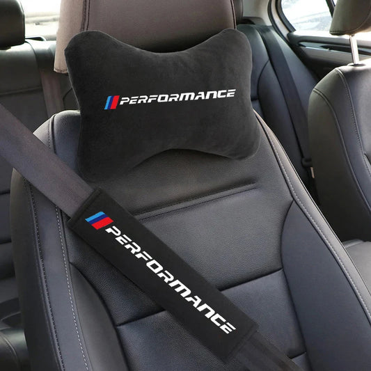 Appui-tête Velours + Housse de Ceinture BMW M Performance – Confort Doux & Style Racing !